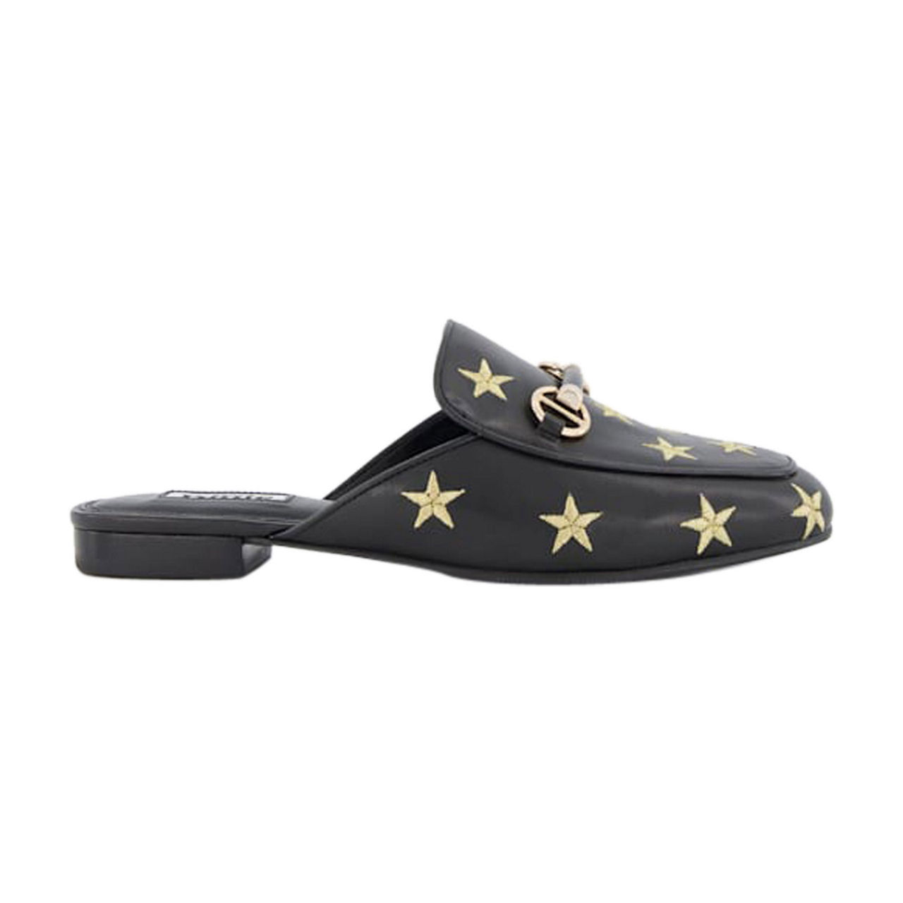 DUNE LONDON Galaxies Star Embroidered Backless Loafers Black