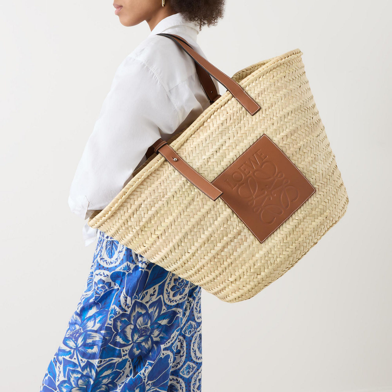 LOEWE Large Palm Leaf Calfskin Basket Bag