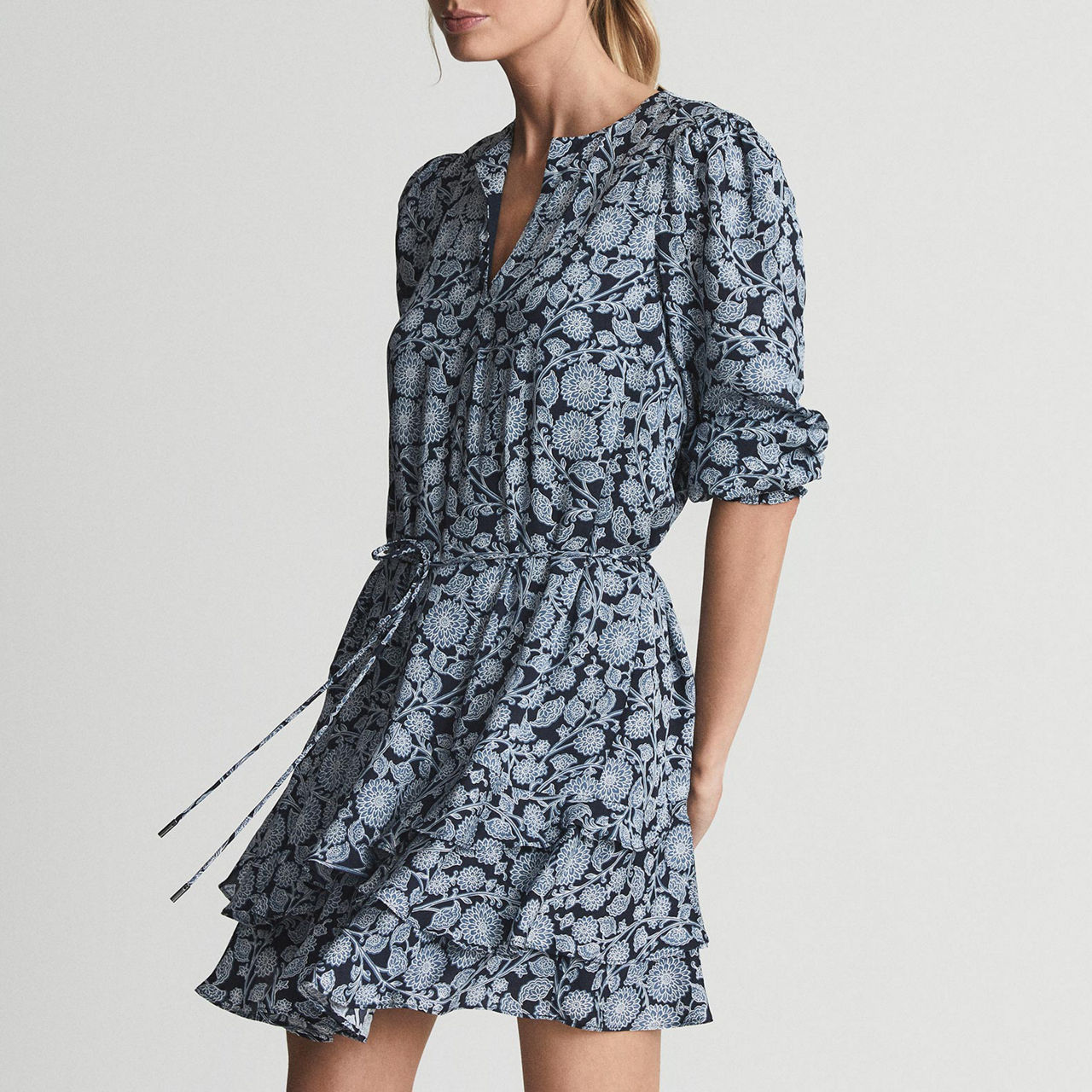 REISS Leanna Floral Print Flippy Dress