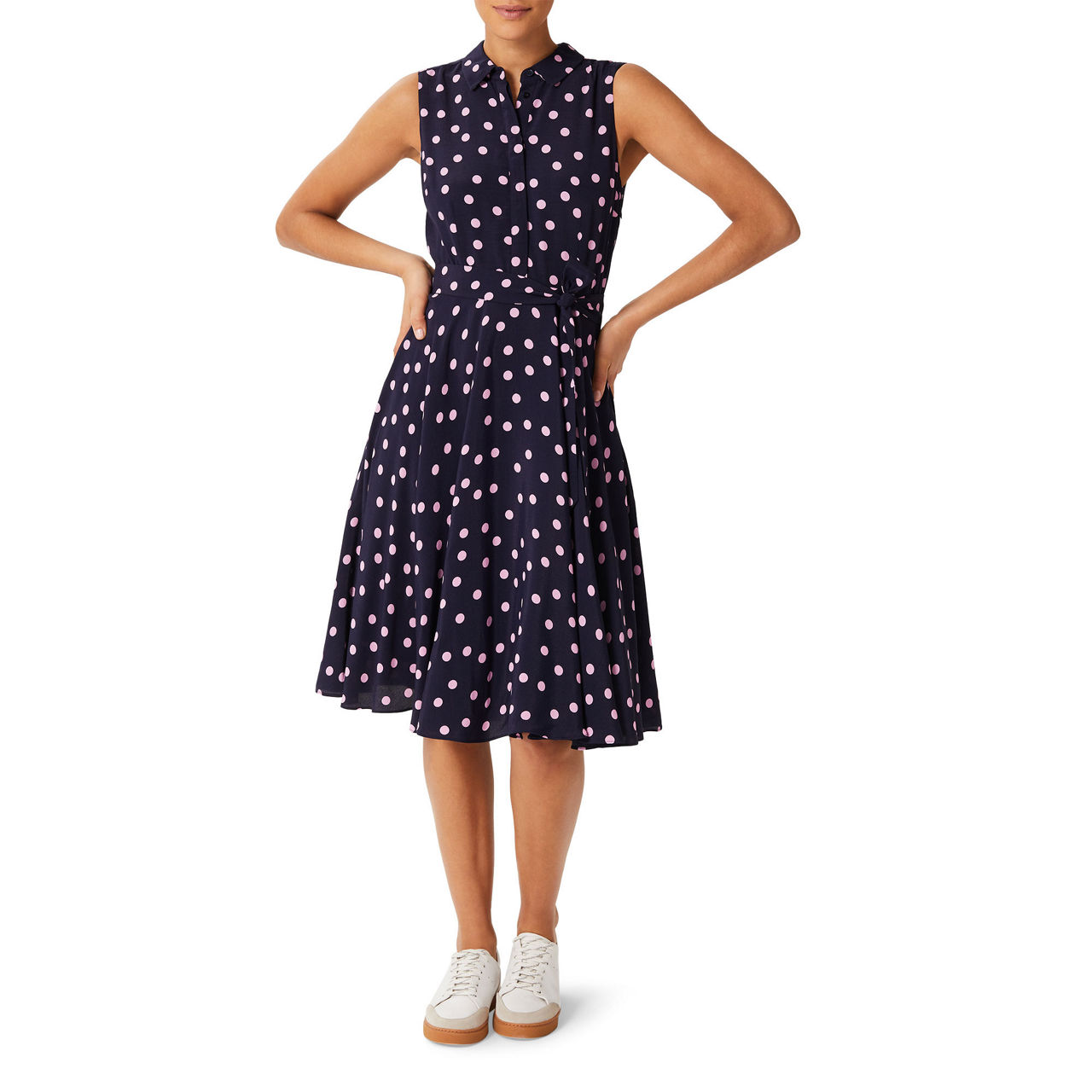 HOBBS The Sustainable Edit Belinda Polka Dot Dress NAVY PINK
