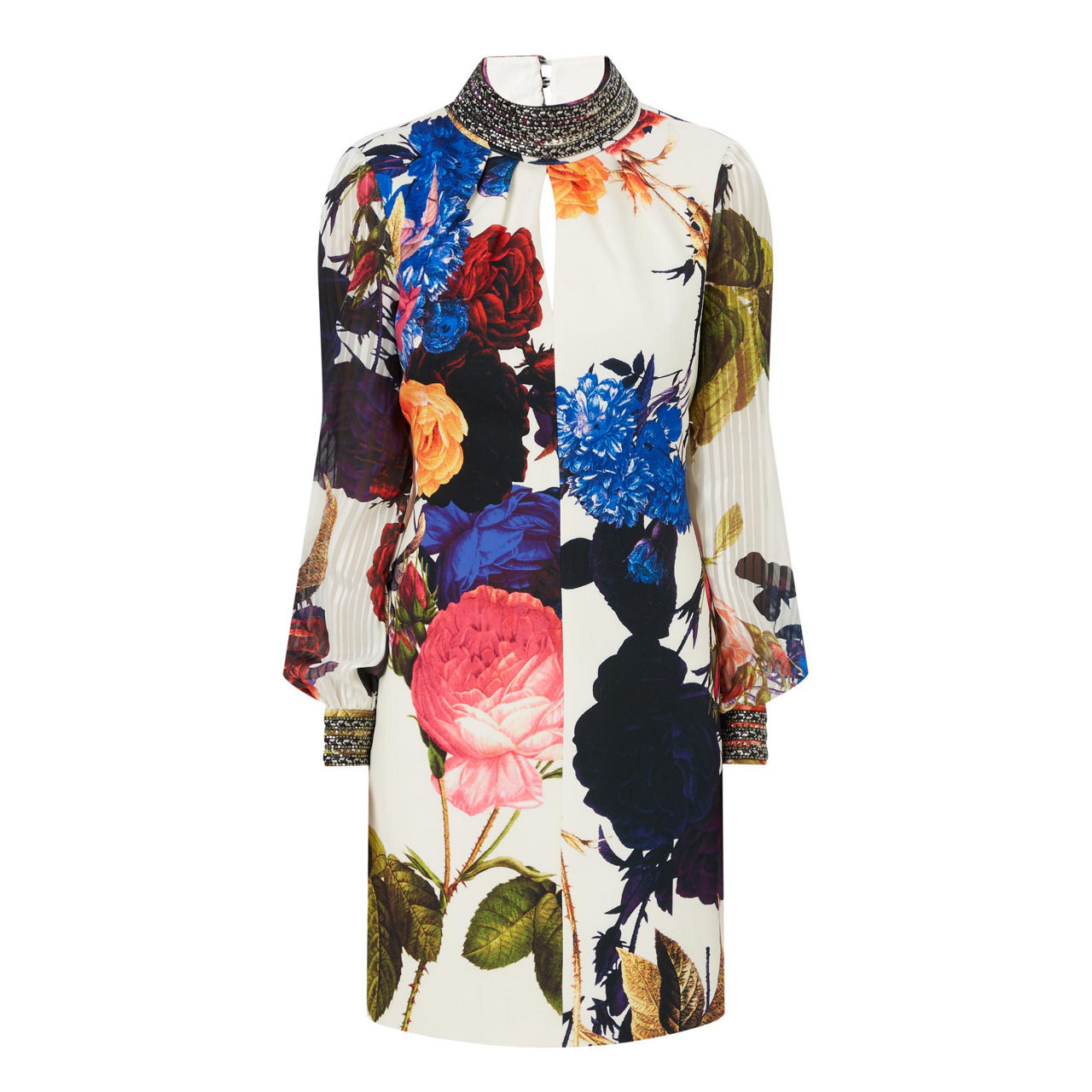 KAREN MILLEN Diamante Trim Floral Mini Dress FLORAL