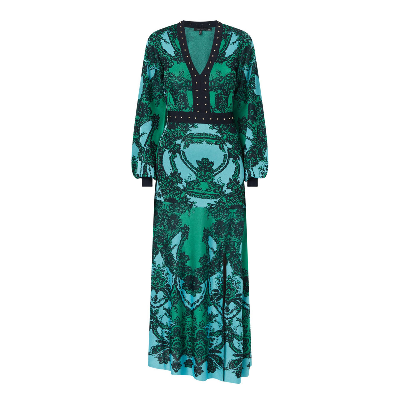 KAREN MILLEN Slinky Studded Trim Floral Maxi Dress Green