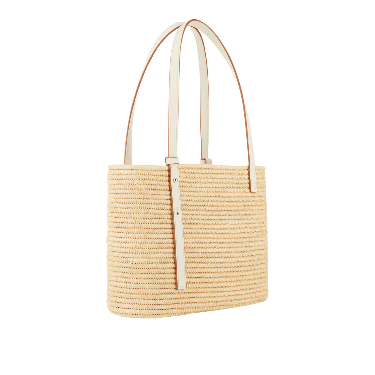 LOEWE Small Square Raffia And Calfskin Basket Bag Natural White