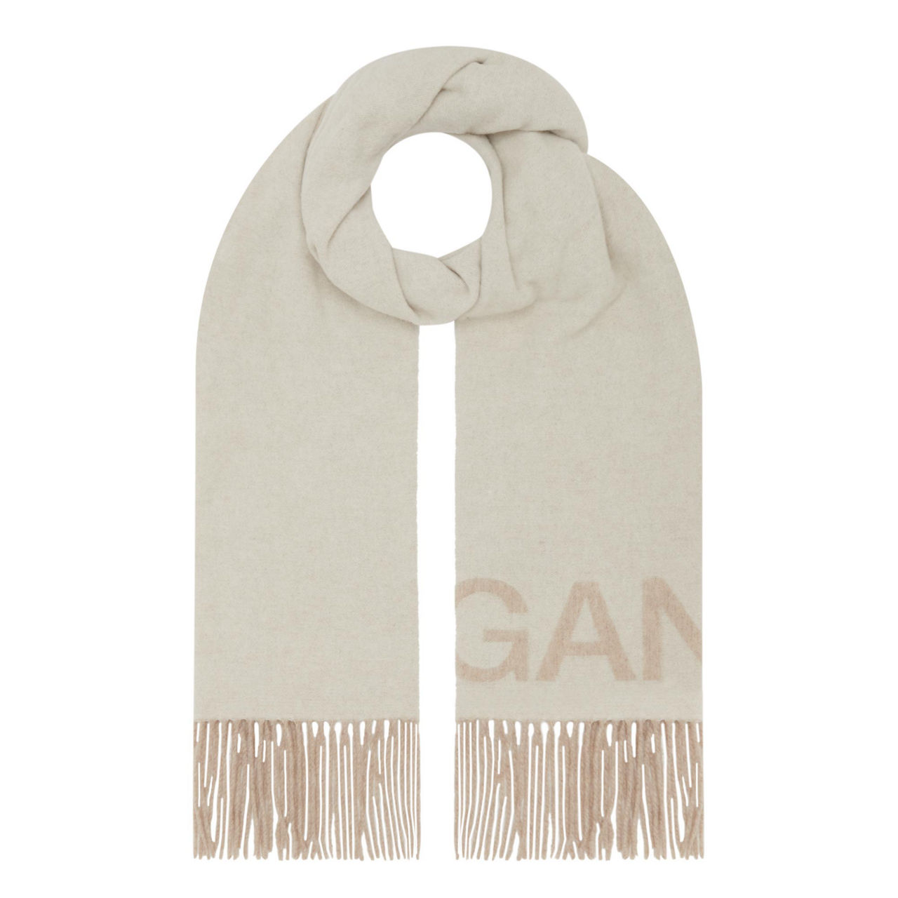 GANNI Logo Fringe Wool Scarf