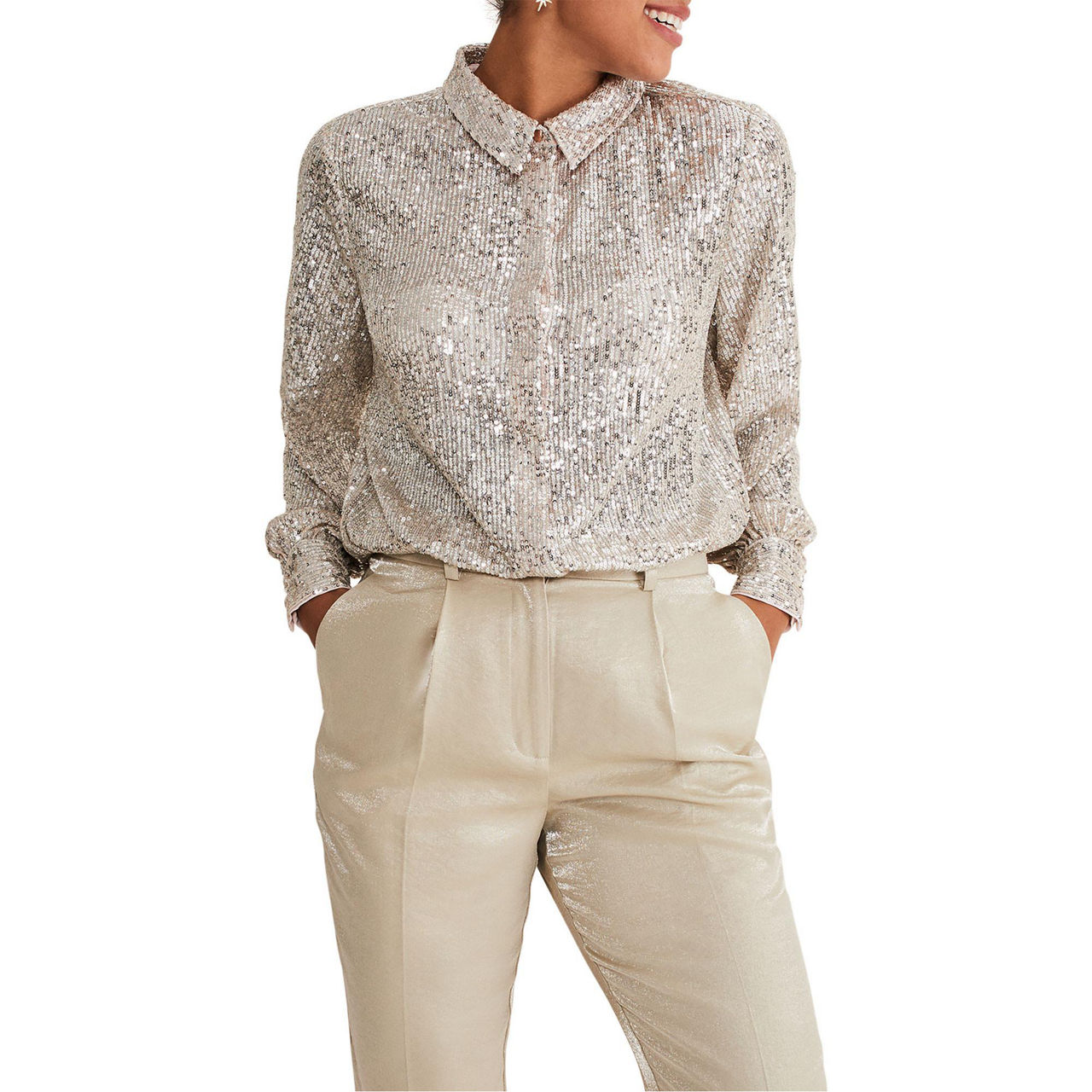Button Up Black Sequin Shirt Womens