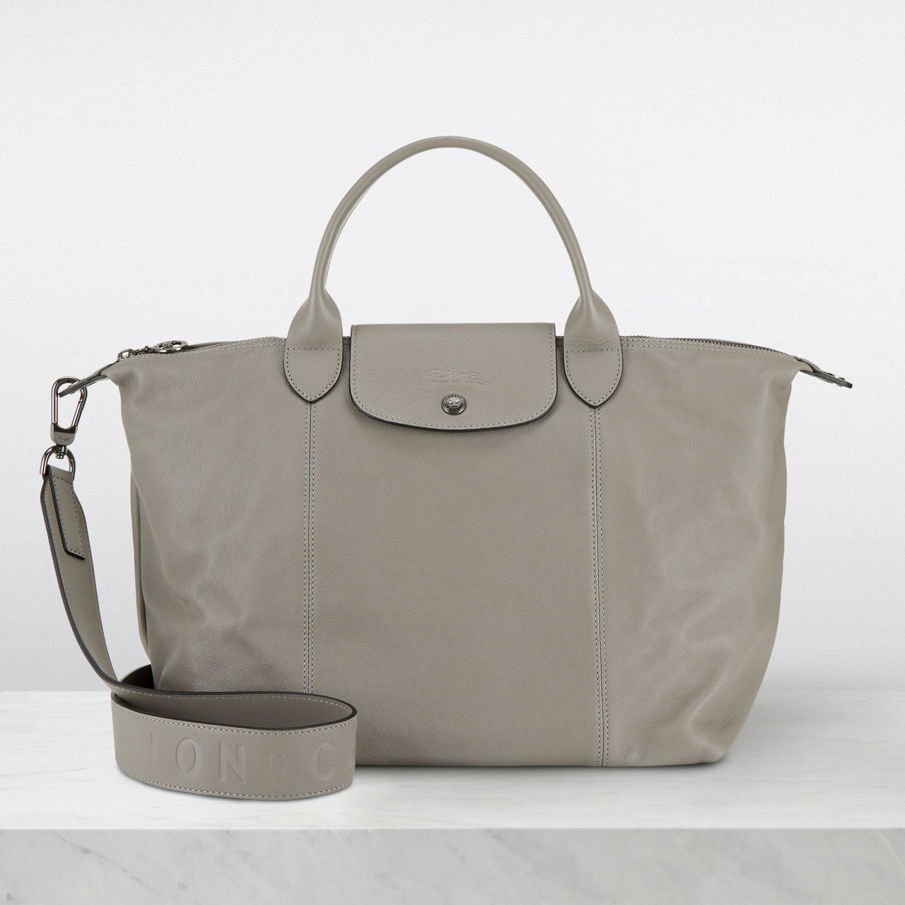 Longchamp cuir grey best sale