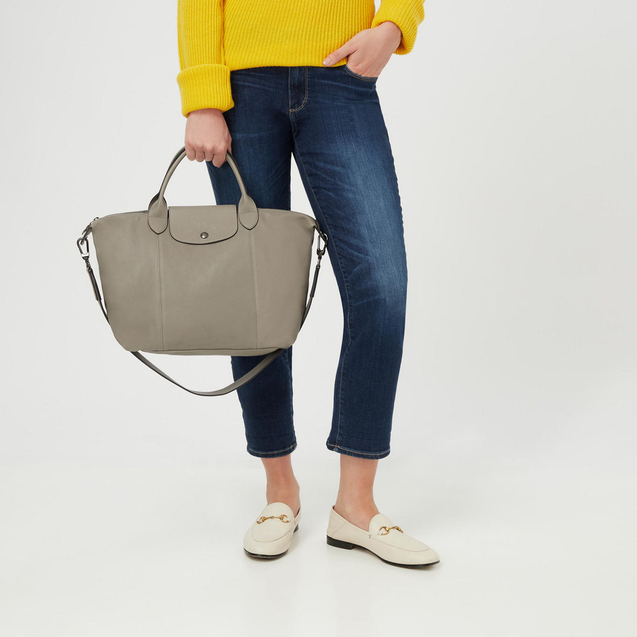 LONGCHAMP Le Pliage Cuir Medium Top Handle Bag