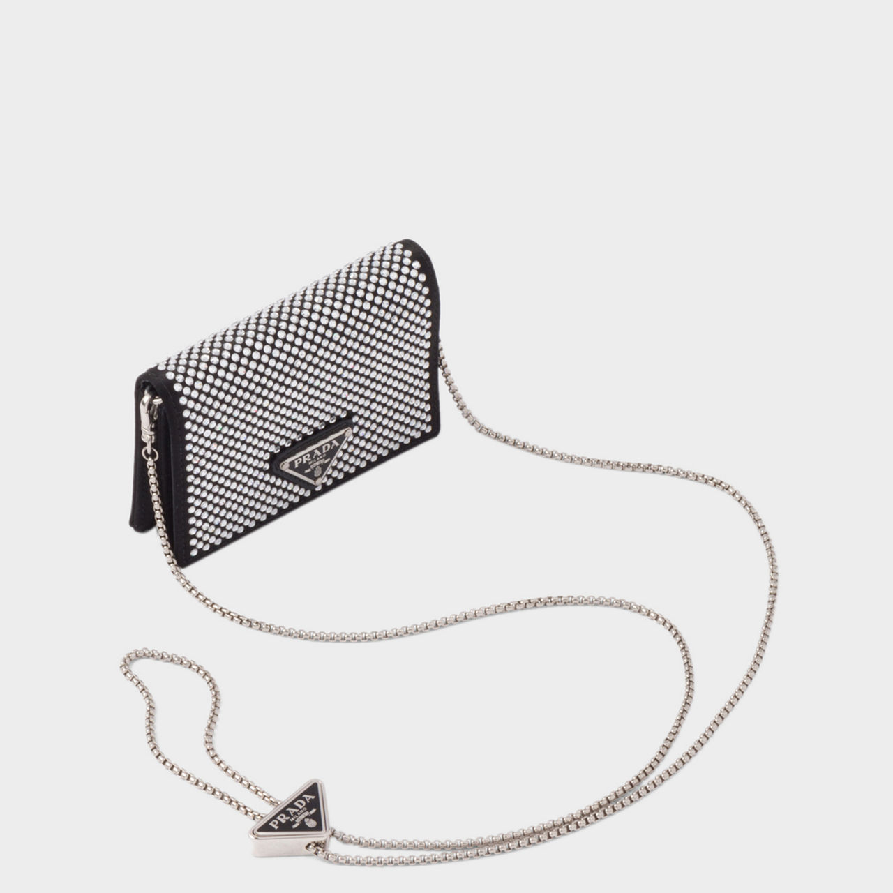 Prada Crystal-embellished Satin Chain Card Holder