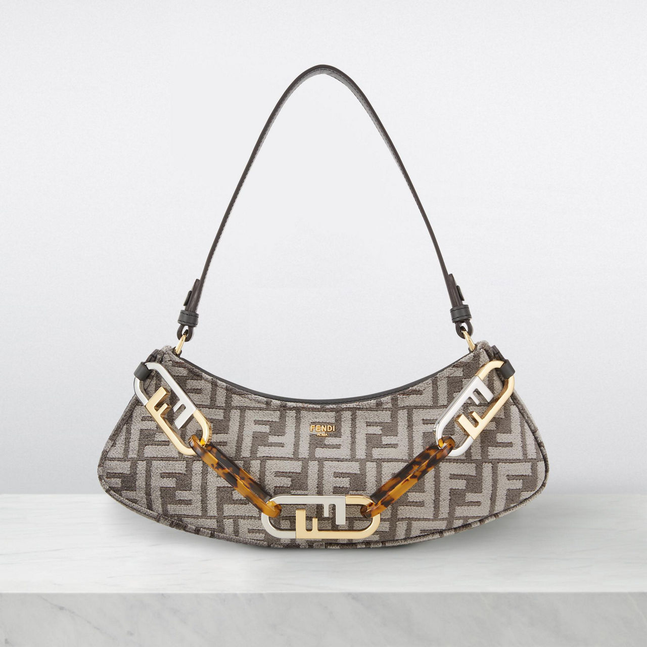 FENDI Tapestry Small FF O Lock Shoulder Bag