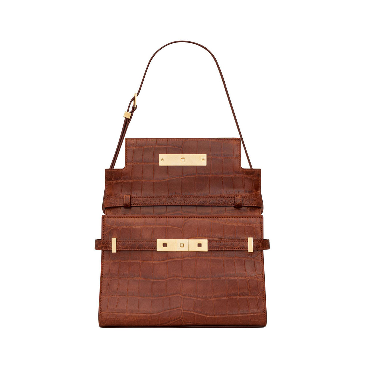 SAINT LAURENT Manhattan Small Croc Embossed Leather Shoulder Bag