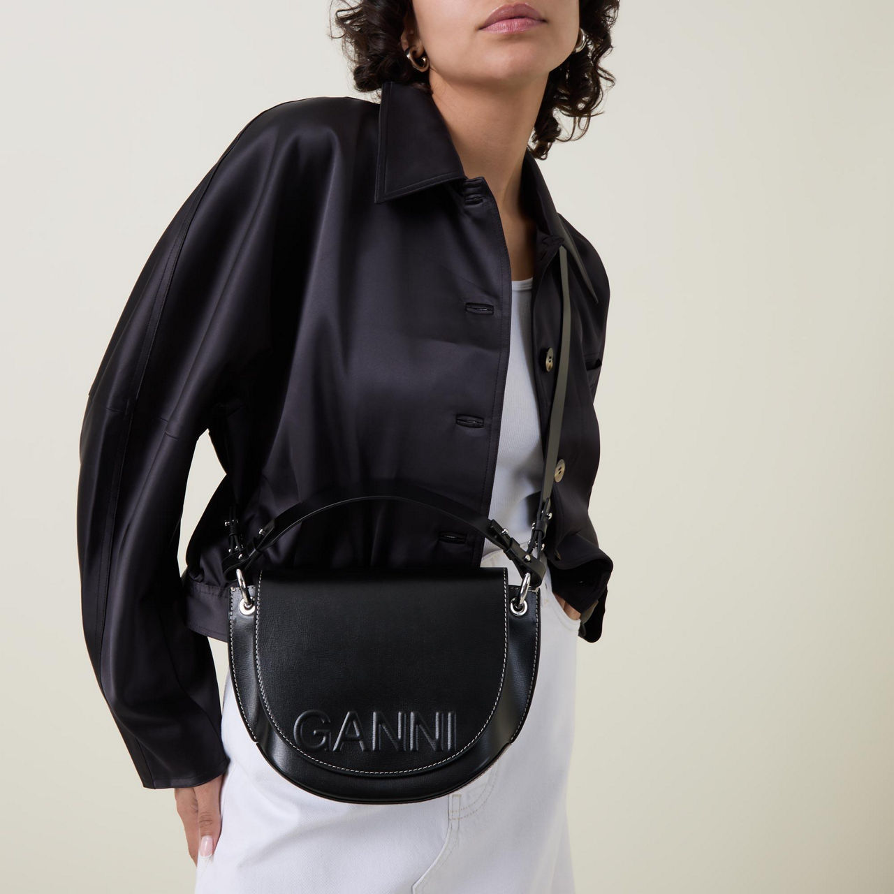 GANNI Banner Recycled Leather Saddle Crossbody Bag