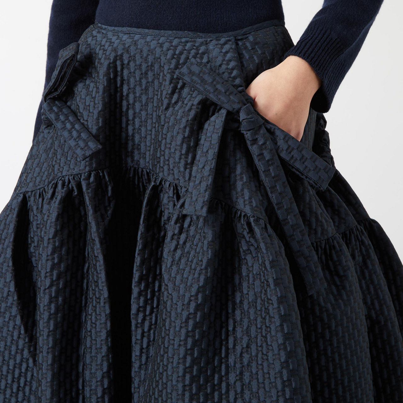 CECILIE BAHNSEN Justice Bow Midi Skirt - Navy