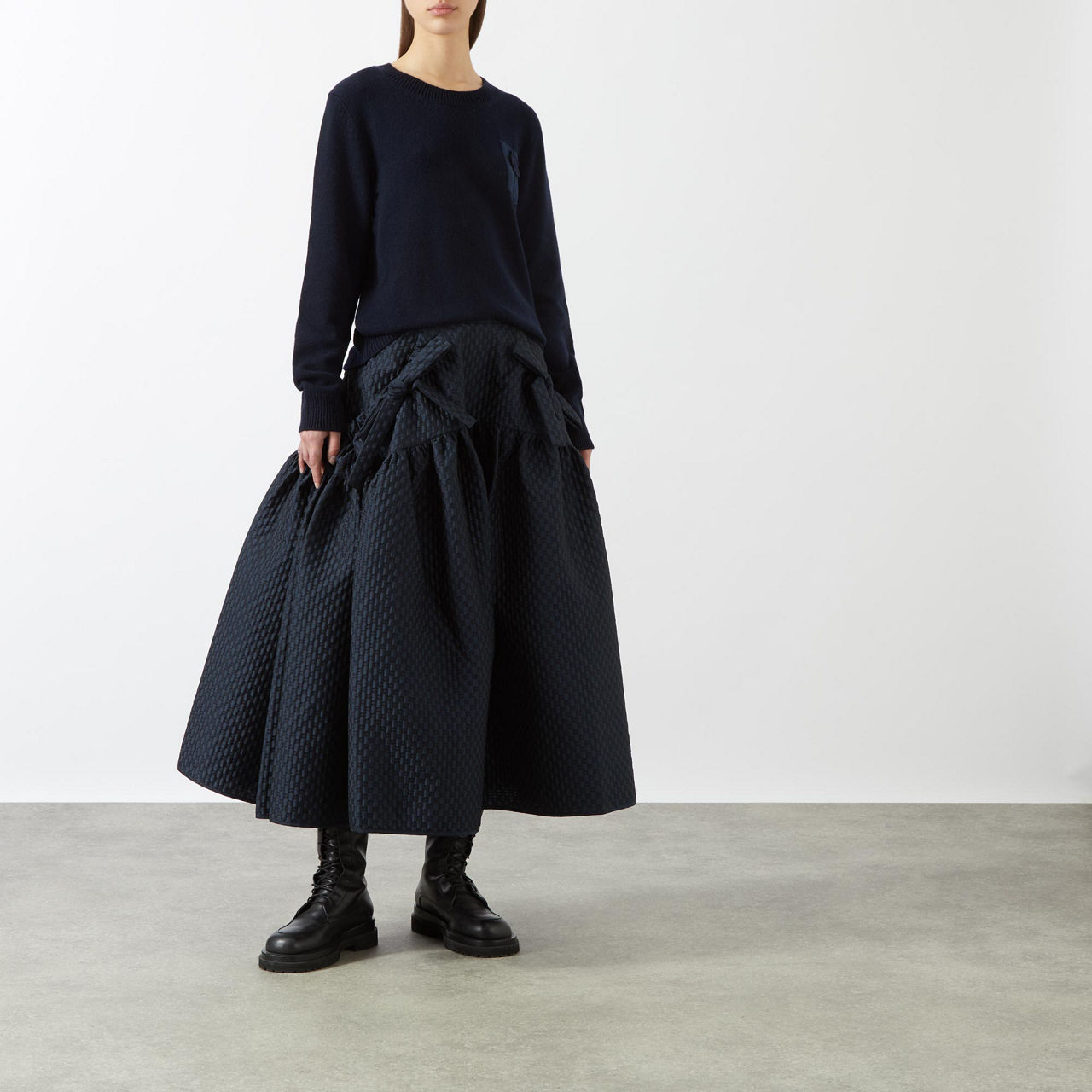 CECILIE BAHNSEN Justice Bow Midi Skirt - Navy