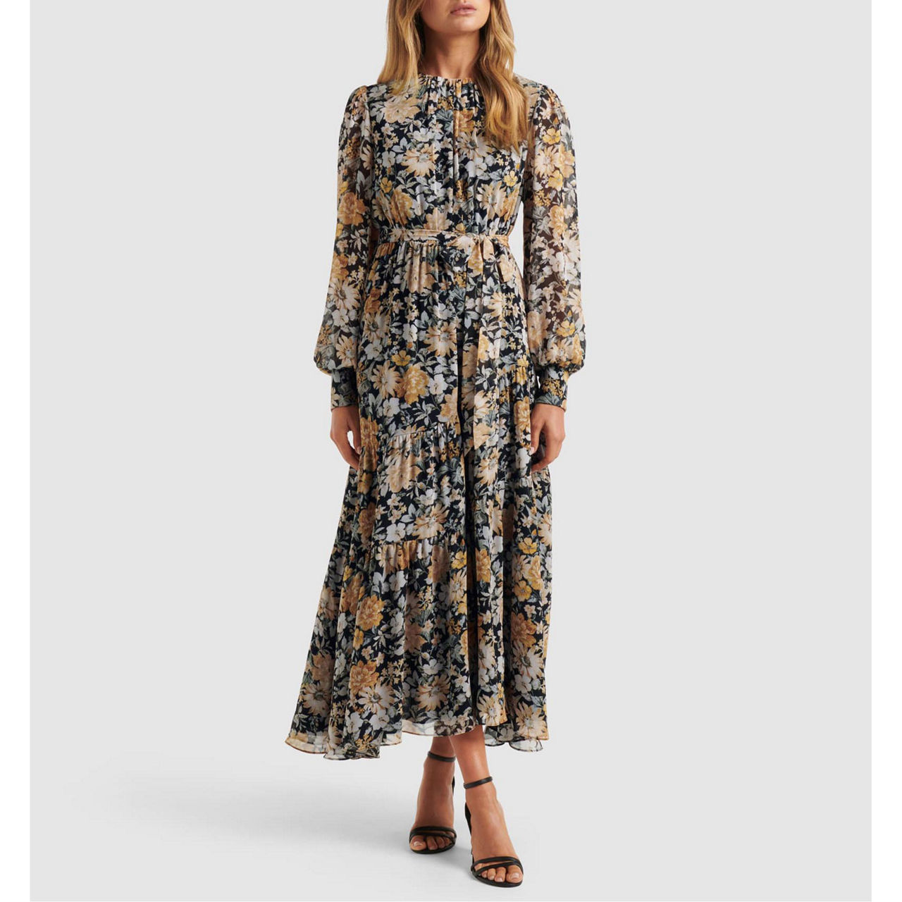 Noelle Floral Neck Midi Dress main image 1