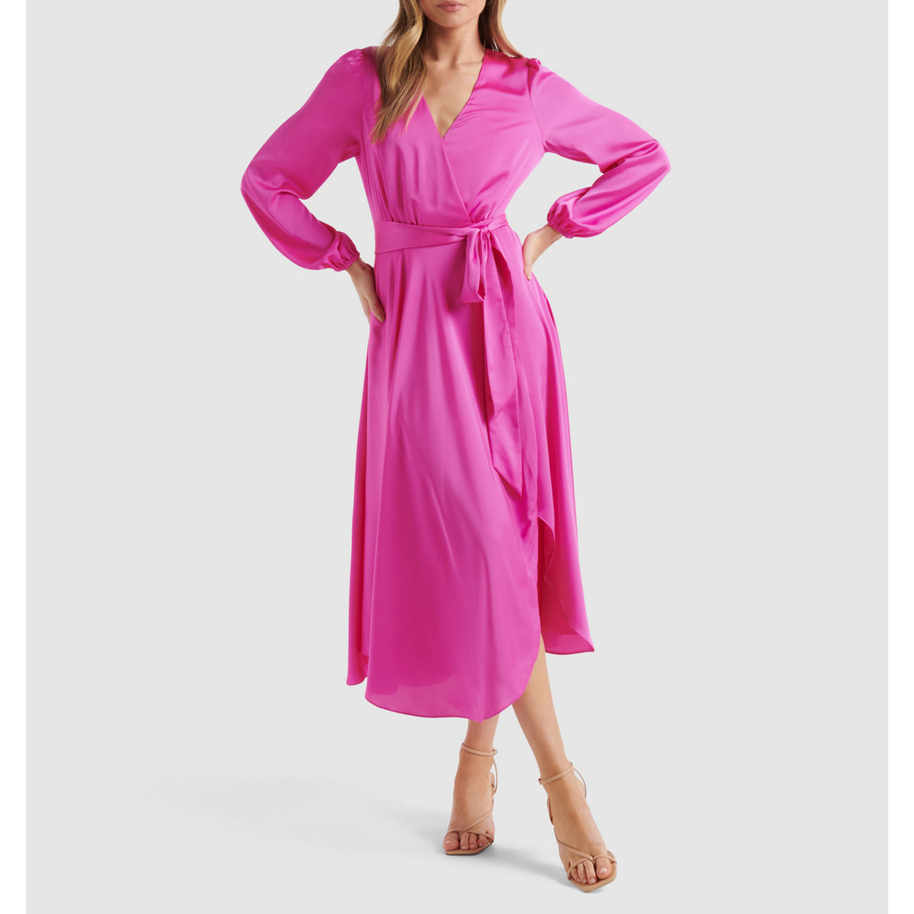 Marilyn Satin Wrap Midi Dress