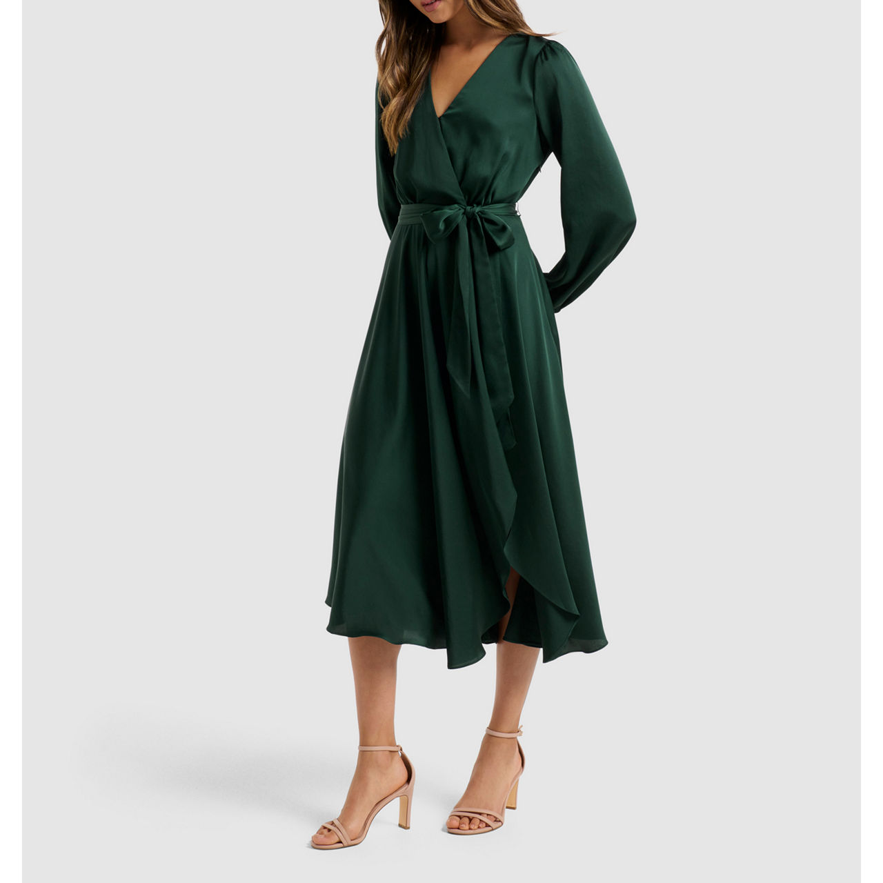 FOREVER NEW Marilyn Satin Wrap Midi Dress — free download