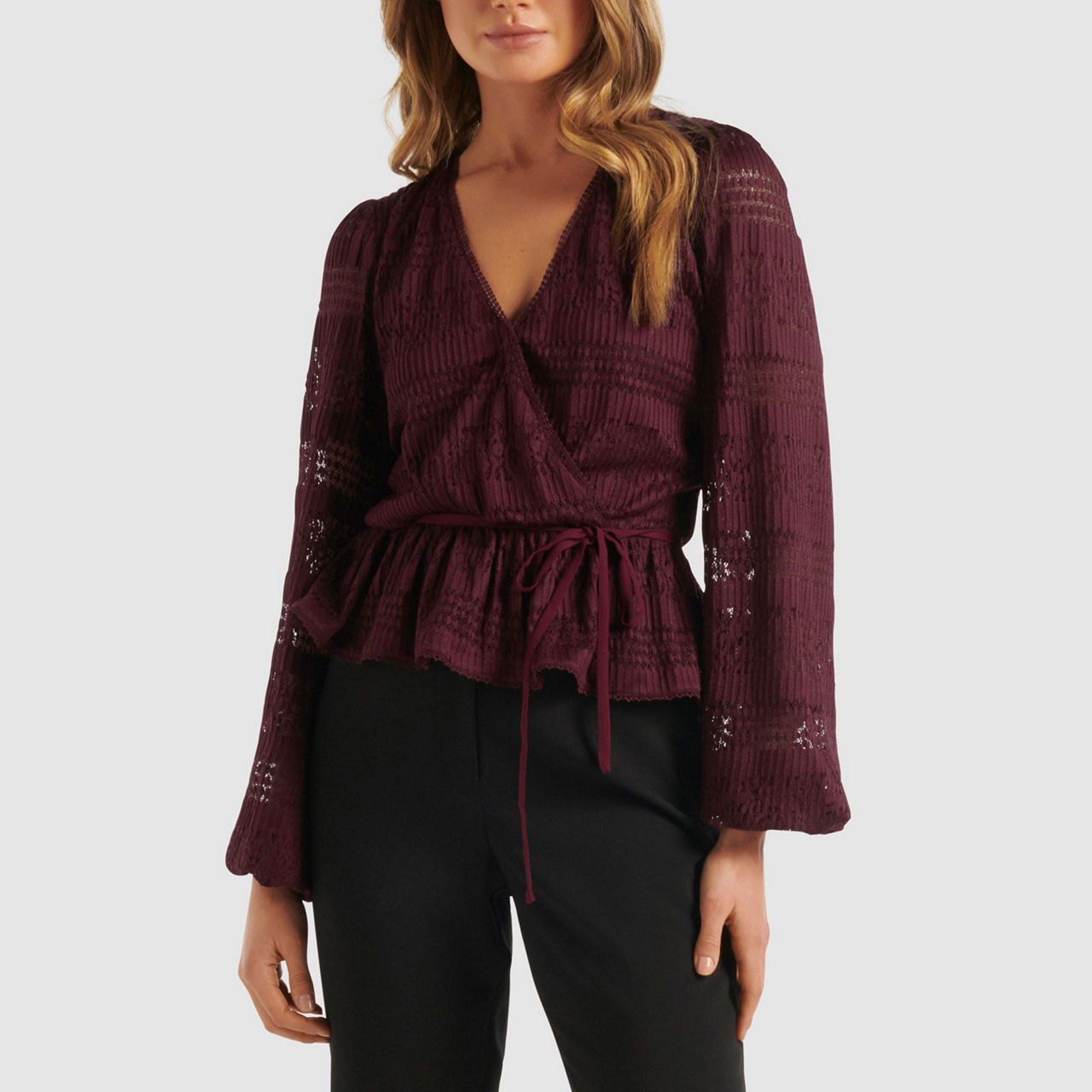 Buy Lara Lace Wrap Blouson Sleeve Top - Forever New