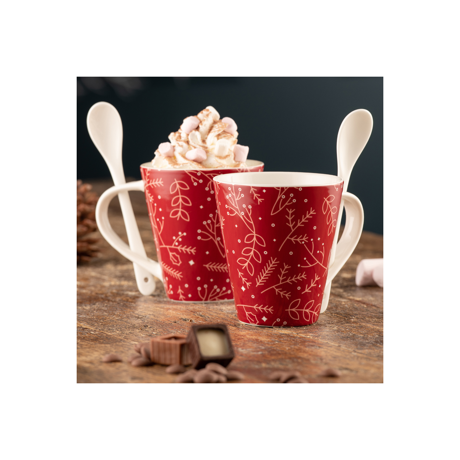 Hot Chocolate Twig Mugs & Spoons Set of 2