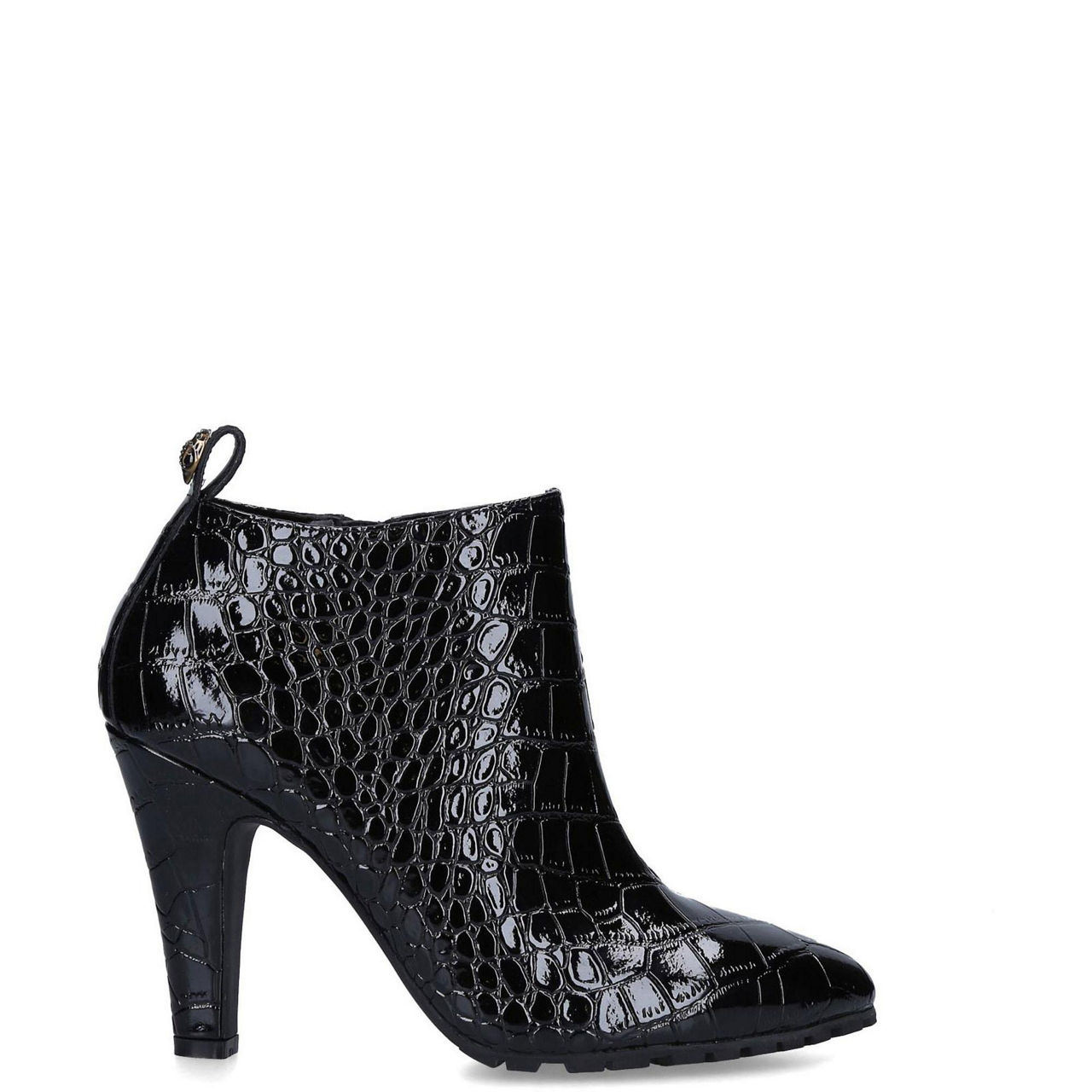 Kurt geiger denny black croc effect 2025 black ankle boots with buckle detail