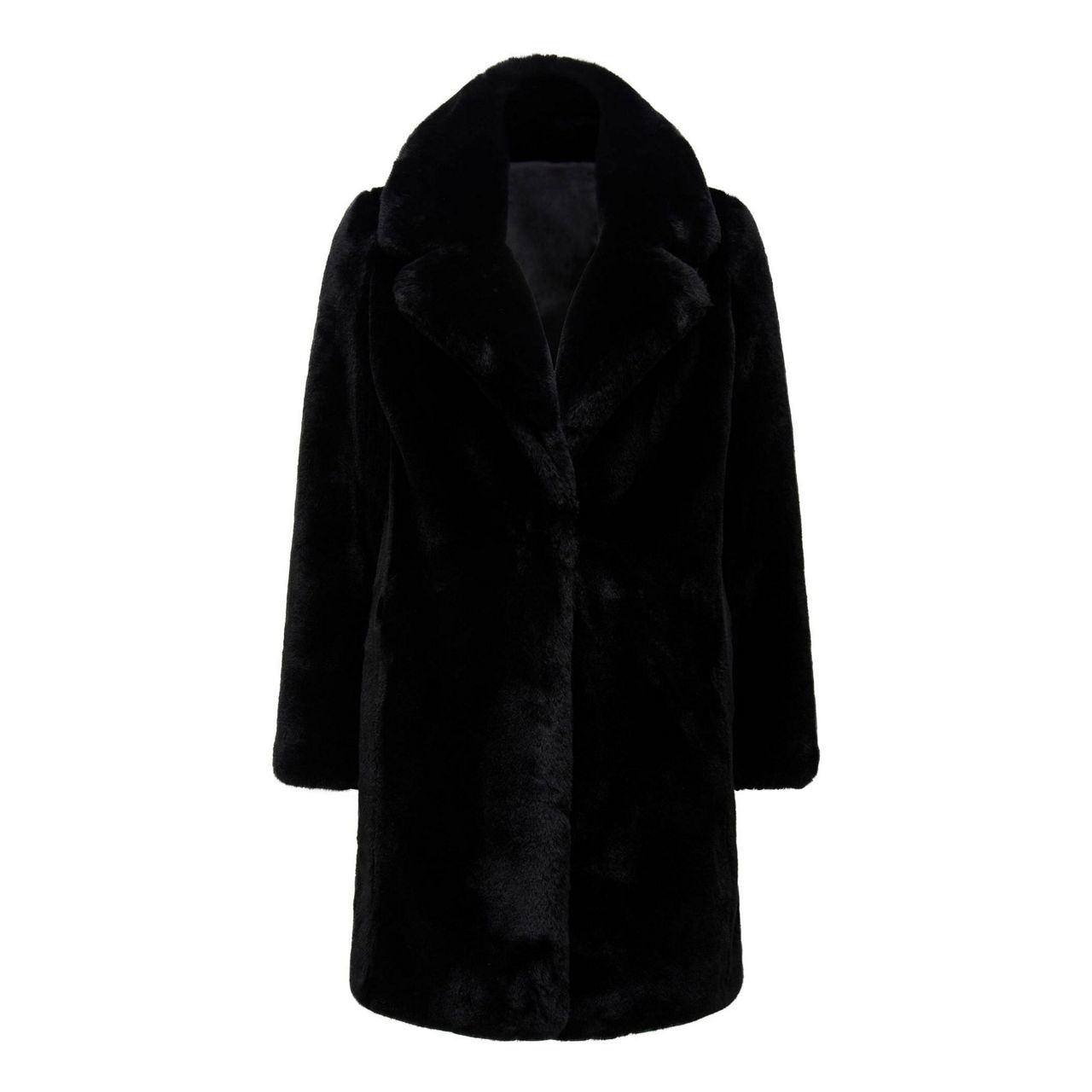 Forever New Women's 14 Cayte Curvy Longline Faux Fur Coat Black Plush