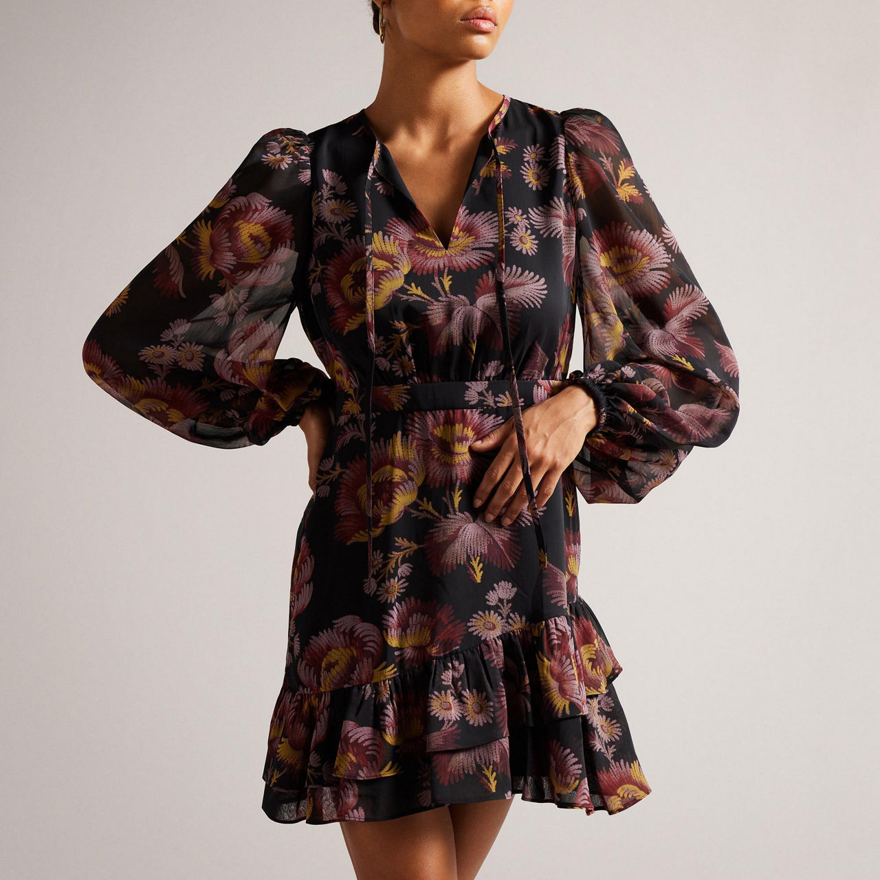 TED BAKER Piara Ruffle Asymmetric Mini Dress