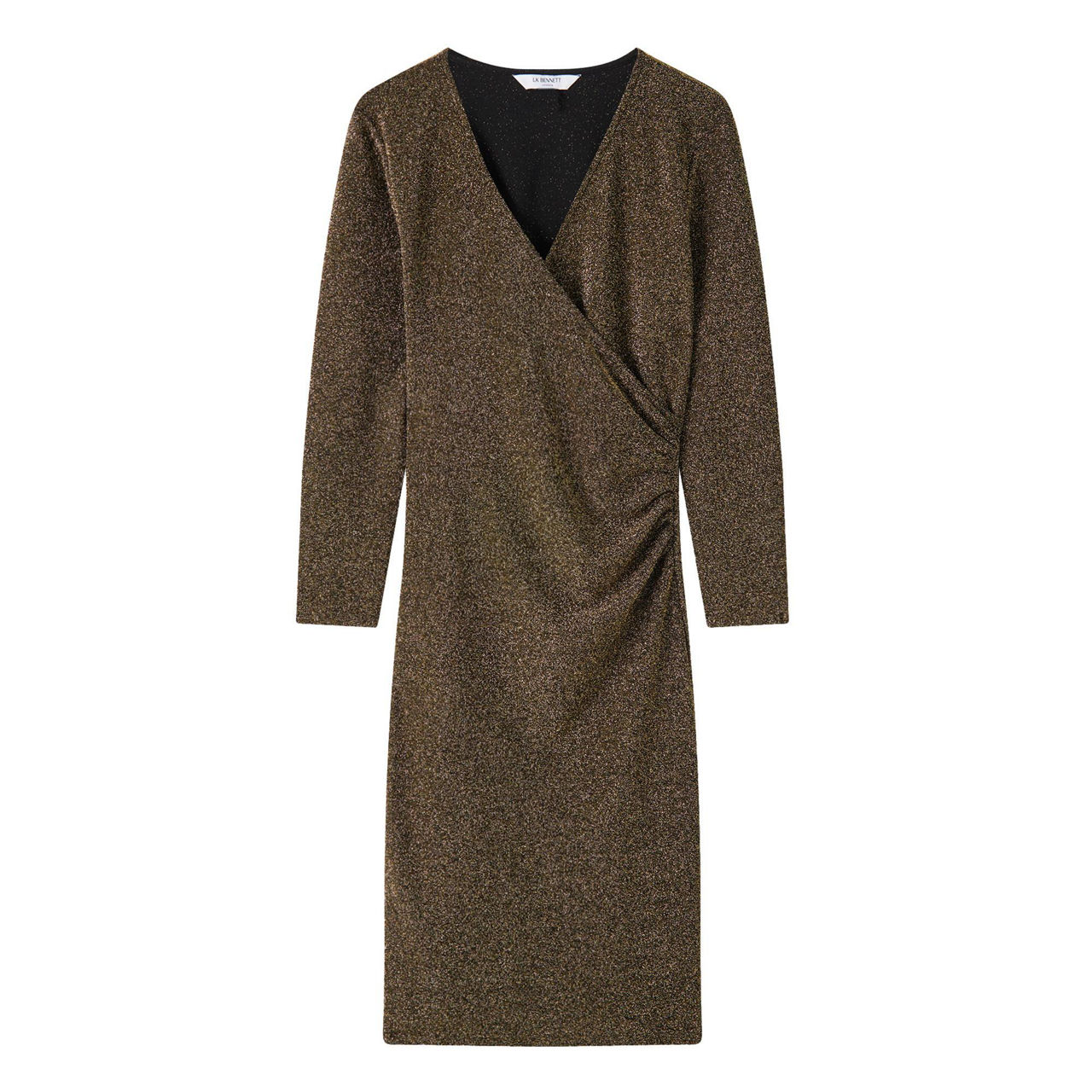 LK BENNETT Alex Gold Glitter Jersey Wrap Dress