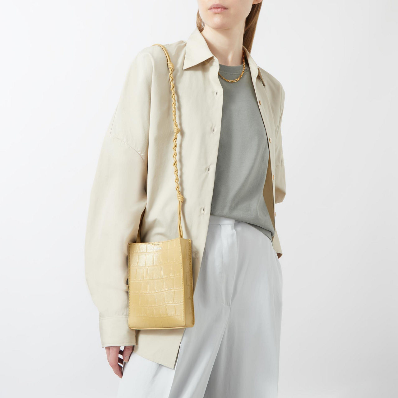 JIL SANDER Tangle Small Croc-Embossed Leather Bag