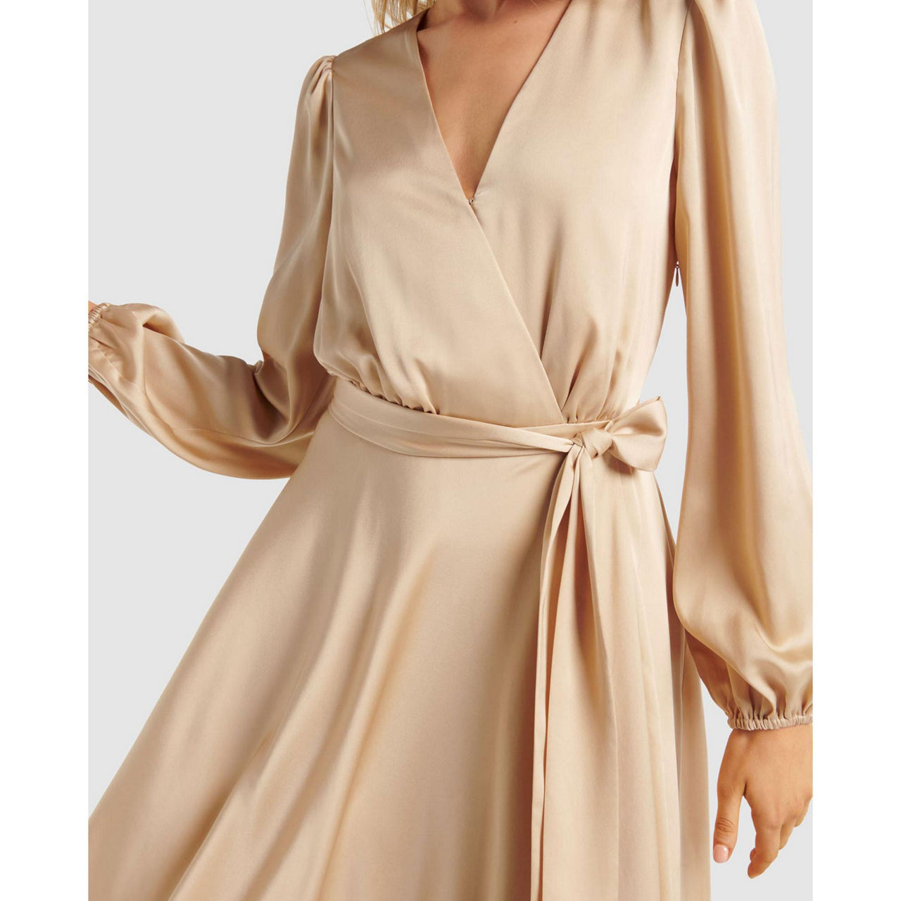 Marilyn Satin Wrap Midi Dress Cosmo Pink