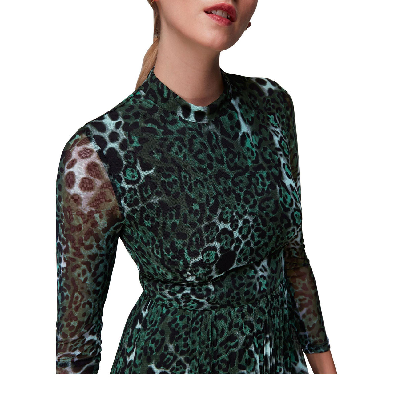 WHISTLES Night Cat Pleated Mesh Dress