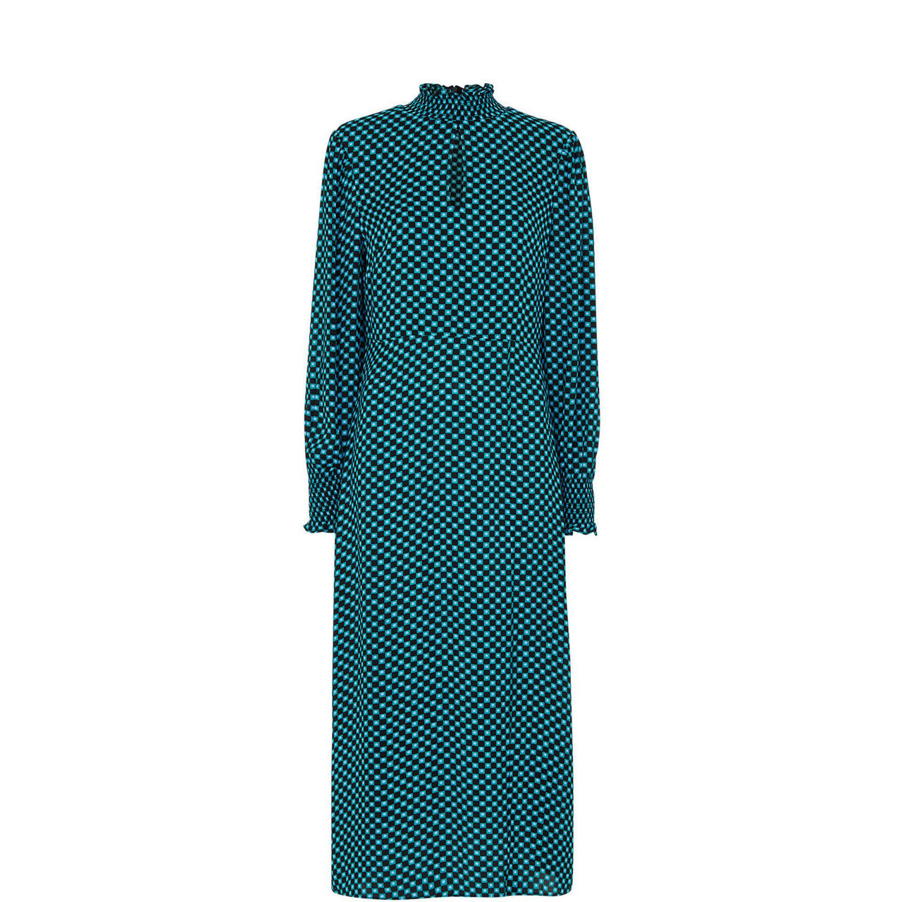 Mabel Midaxi Mock Wrap Dress in Odd Dot White on Sea Green