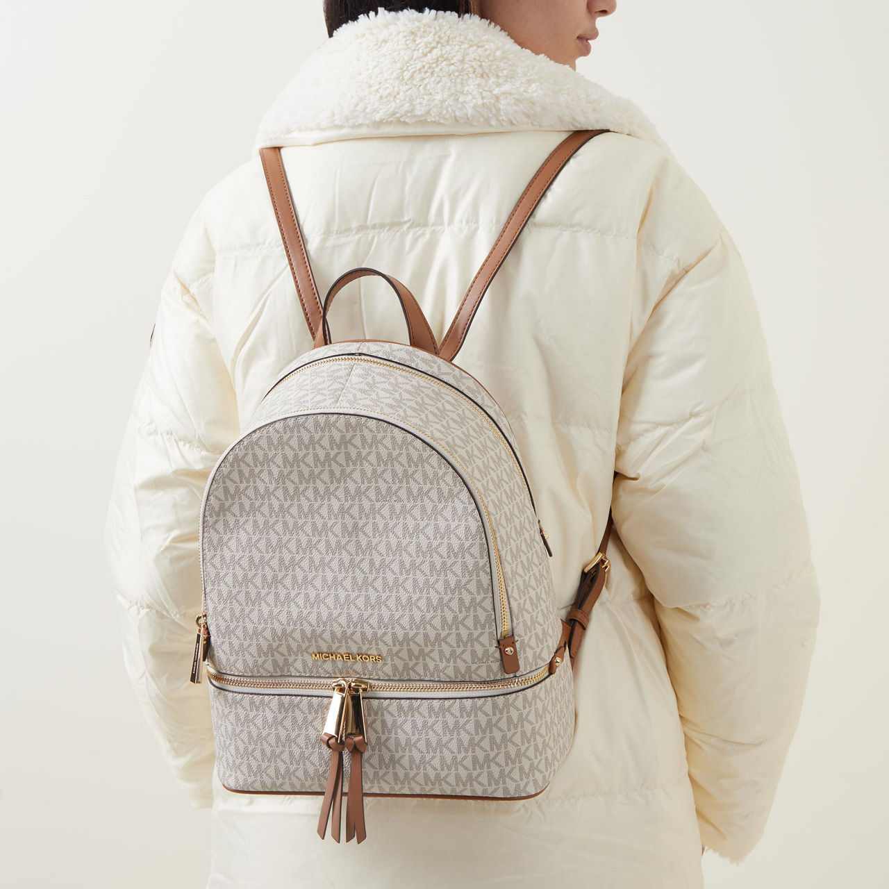 Michael kors backpack white and clearance brown