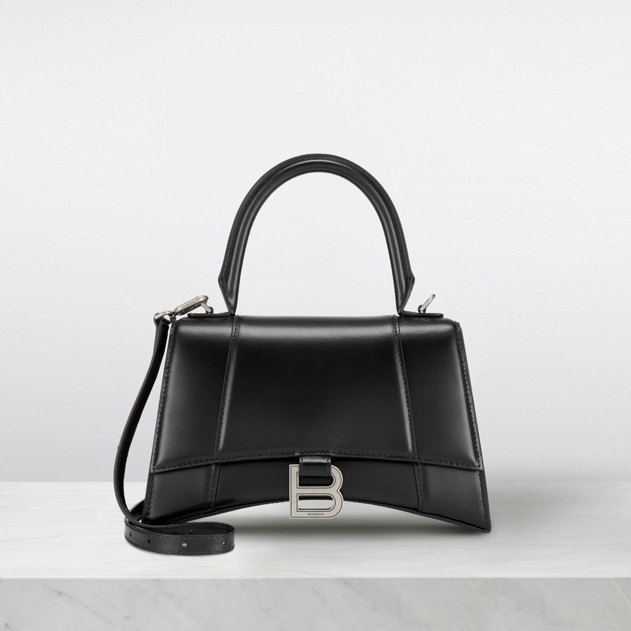 BALENCIAGA Small Hourglass Leather Top Handle Bag