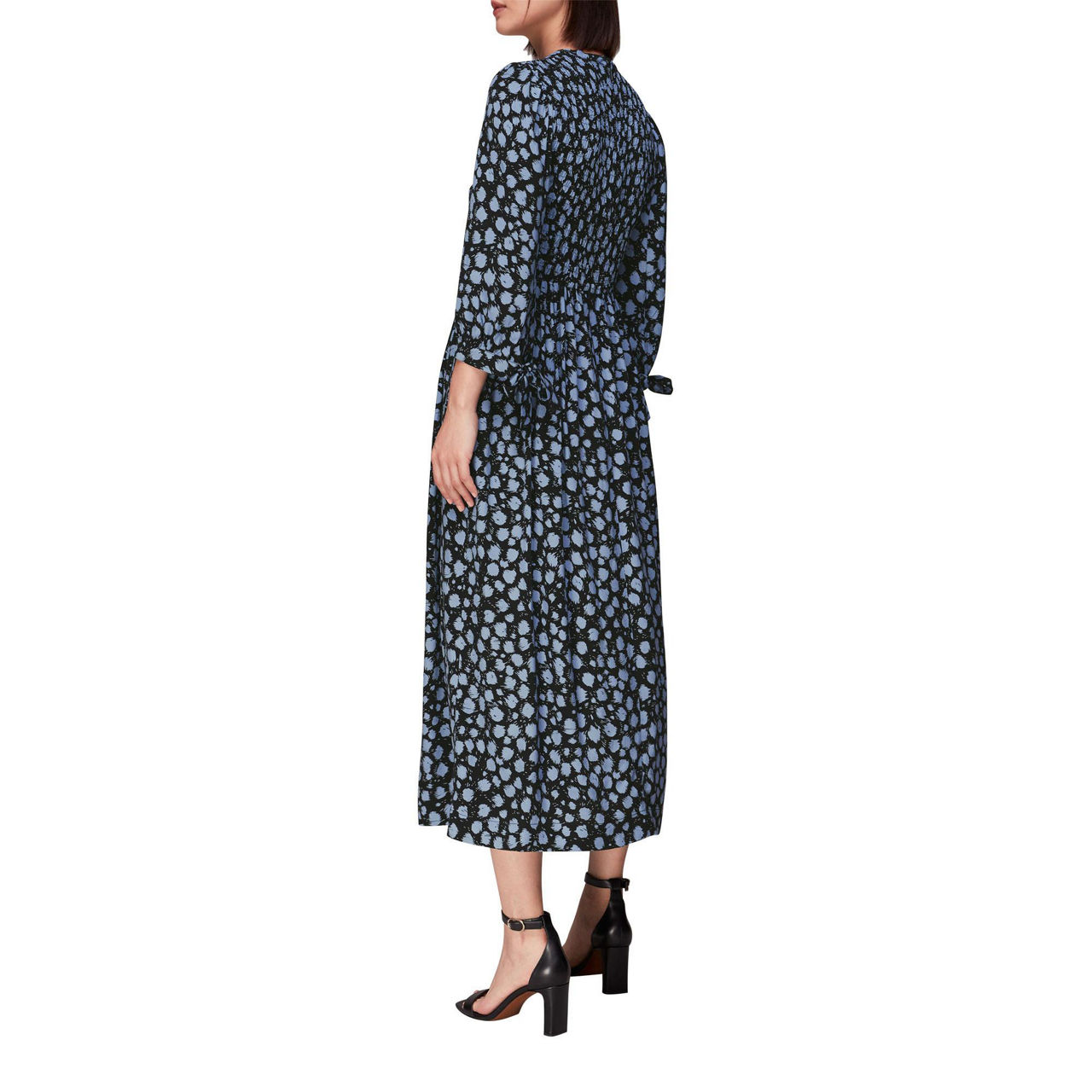 WHISTLES Dalmatian Shirred Midi Dress
