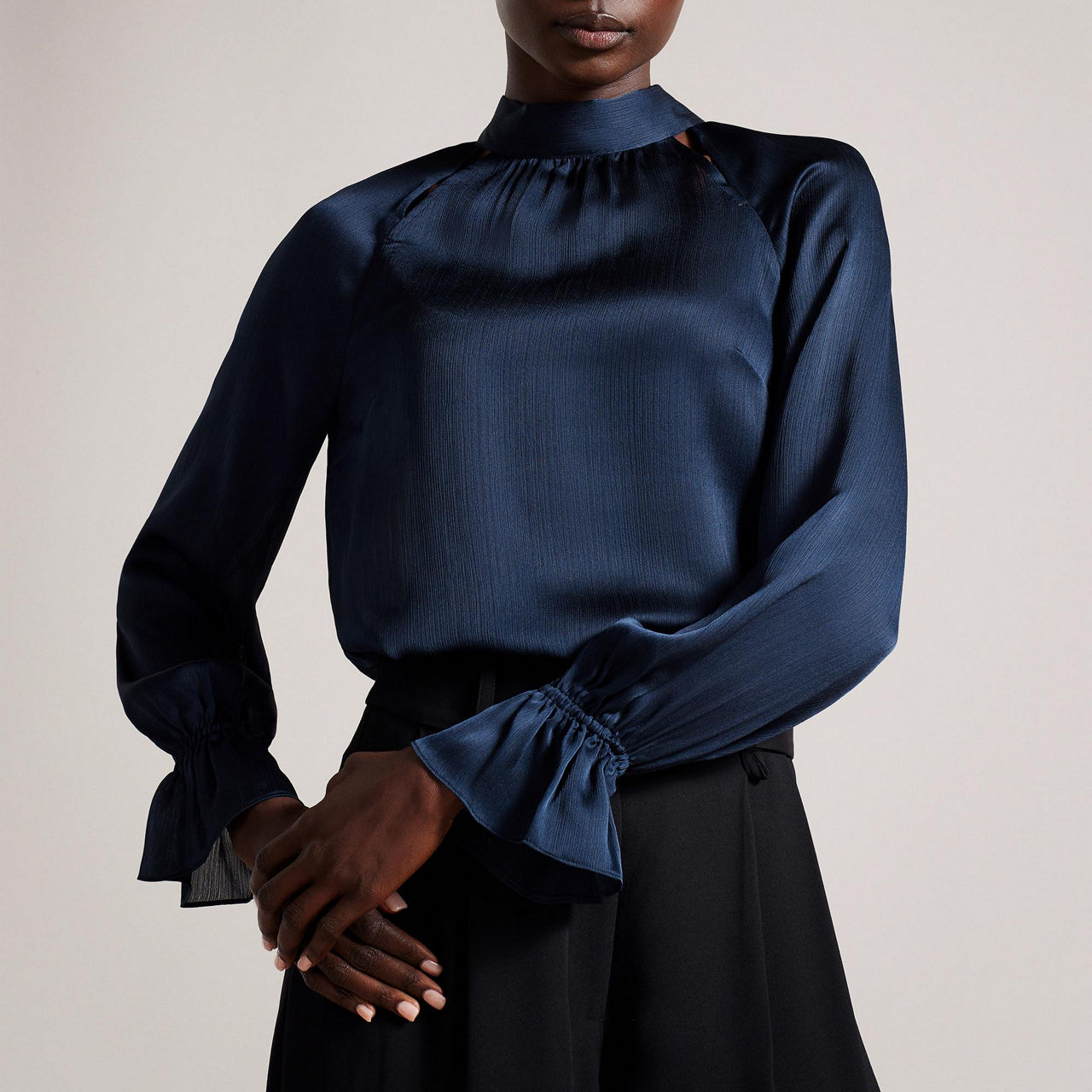 TED BAKER Joanha High Neck CutOut Long Sleeve Blouse With Cut Outs