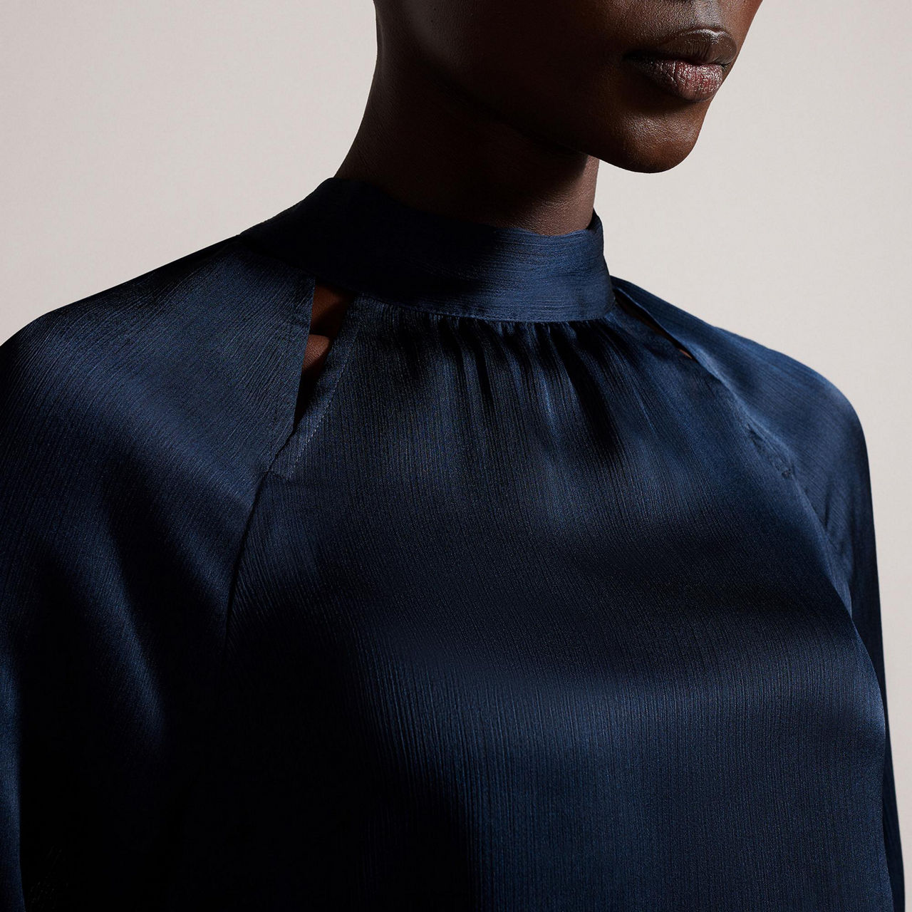 Joanha High Neck CutOut Long Sleeve Blouse With Cut Outs