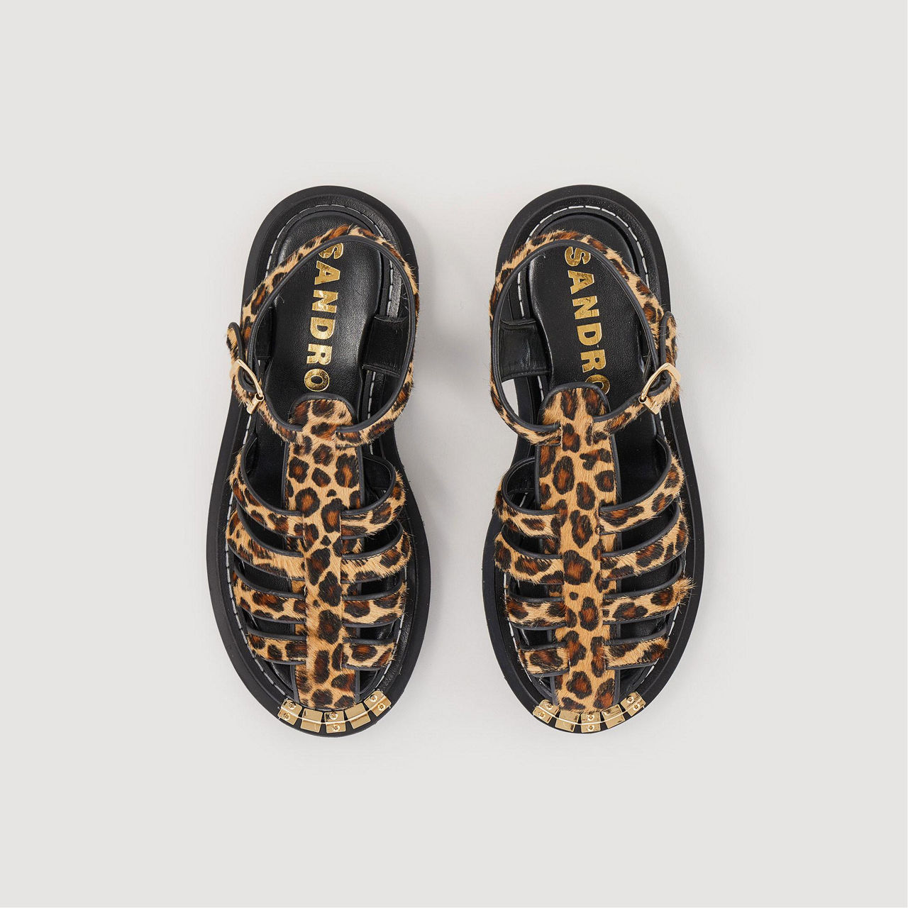 SANDRO The Sustainable Edit Leopard Print Sandals Brown