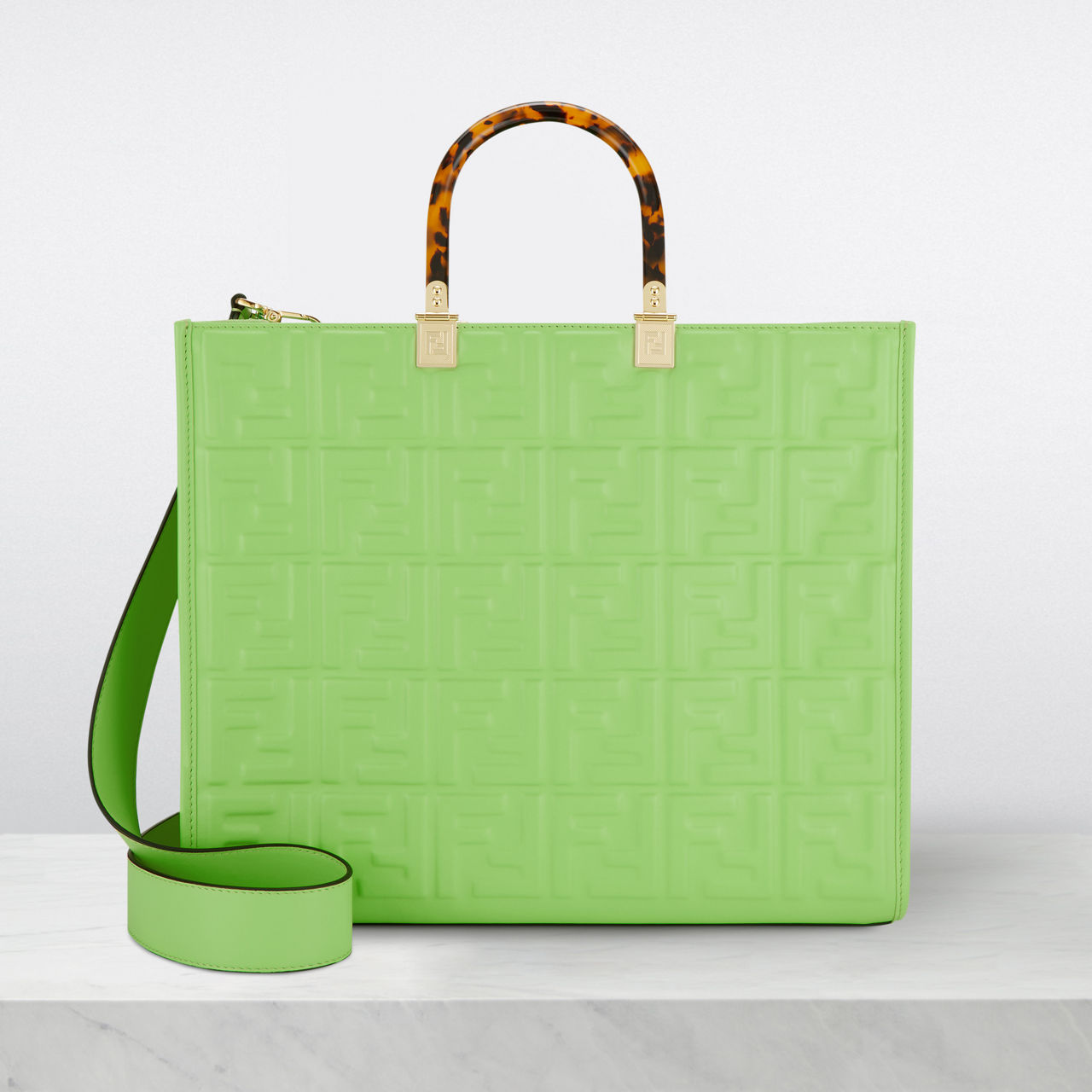 FENDI FF Embossed Sunshine Shopper Tote Edamame