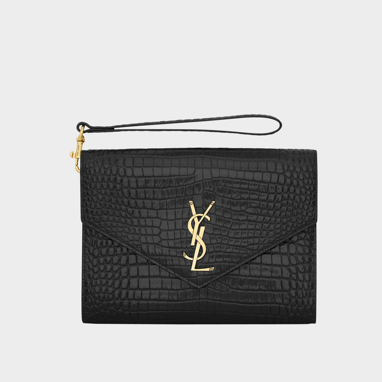 SAINT LAURENT Cassandre Croc Embossed Pouch