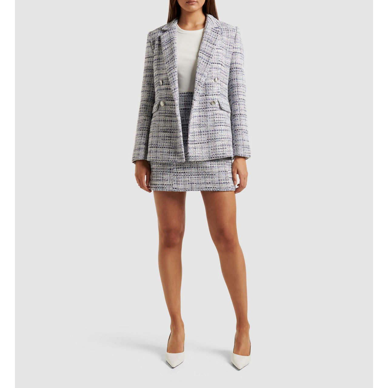 FOREVER NEW Bree Double Breasted Boucle Blazer - Blue