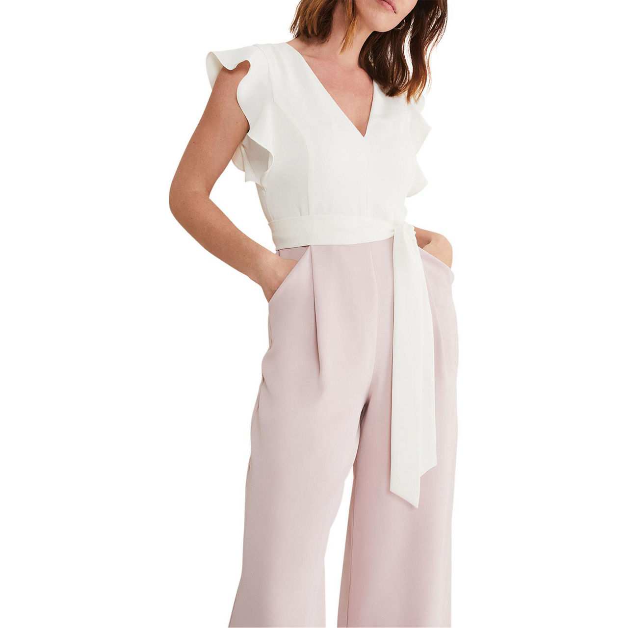 Petite Kallie V Neck Frill Jumpsuit