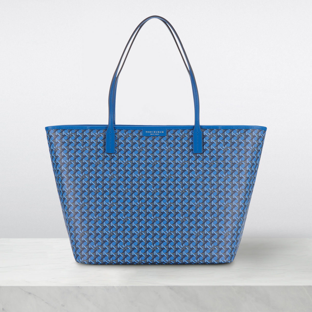 TORY BURCH Teal Blue Color Block Canvas Tote