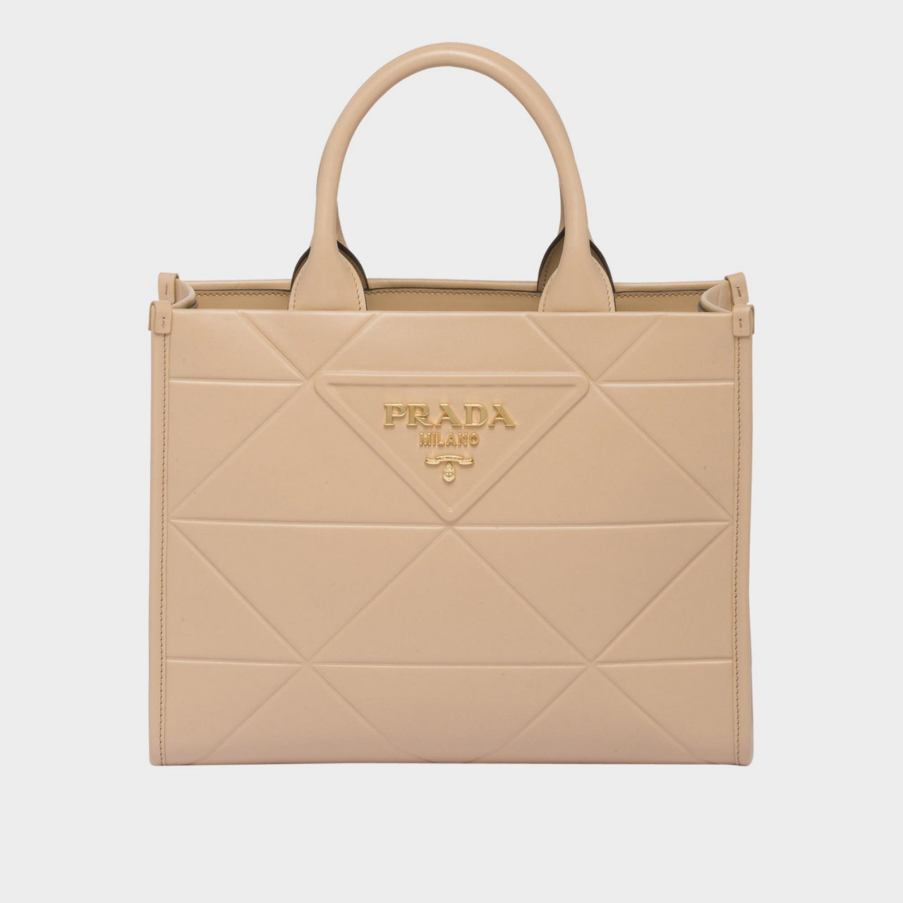 PRADA Symbole Small Leather Topstitch Tote Bag