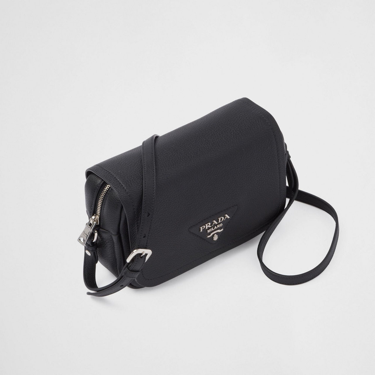 PRADA Leather Shoulder Flap Bag Black