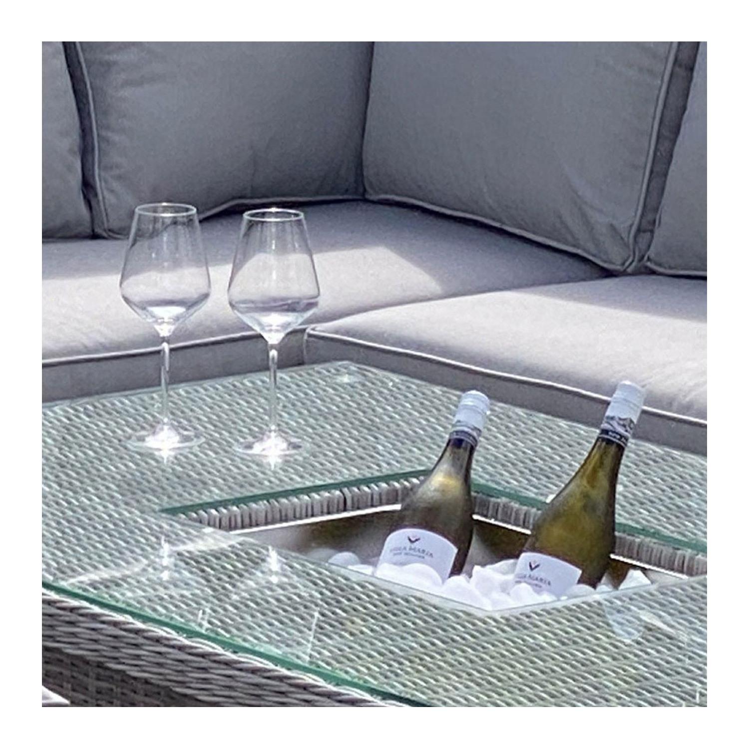 Barcelona Corner Sofa Set with Rectangular Rising Table & Ice Bucket