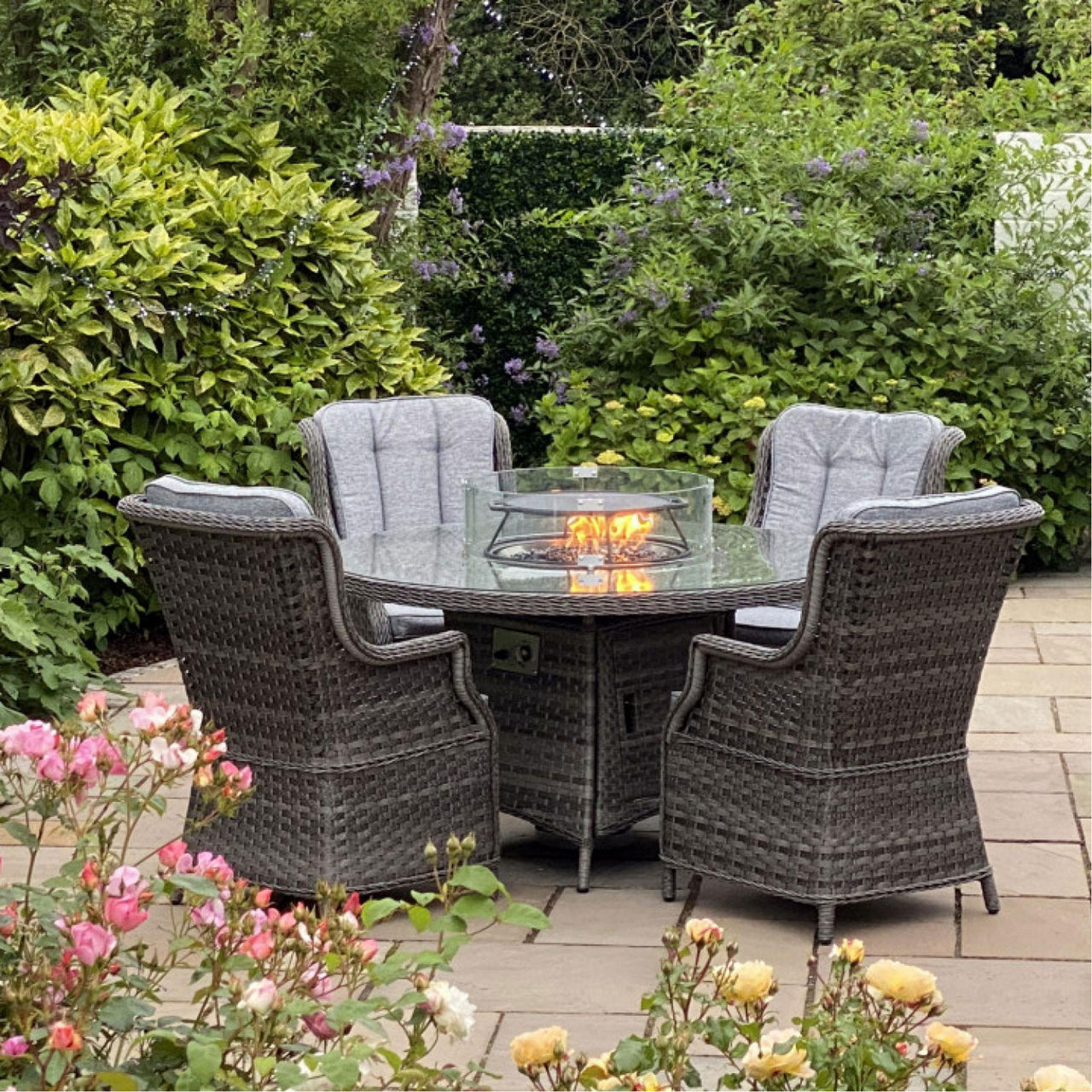 RATHWOOD Boston 4 Seater Dining Set with Round Table Firepit Dark Grey