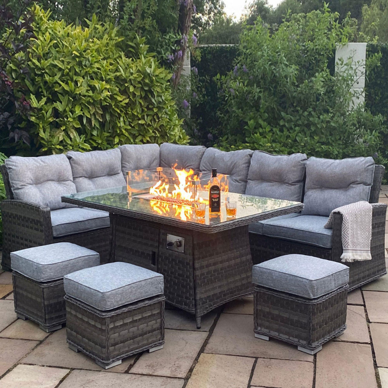 RATHWOOD Boston Casual Dining Set with Firepit Dark Grey