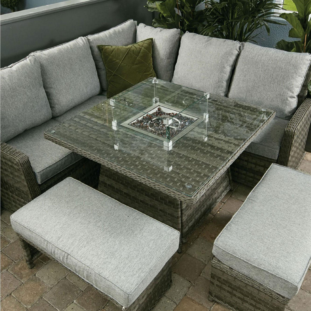 Boston Casual Dining Set with Square Table & Firepit