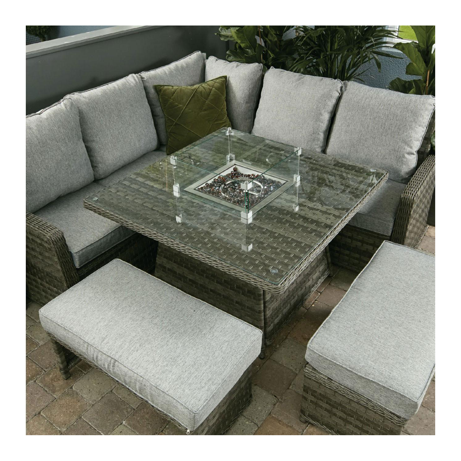 Boston Casual Dining Set with Square Table & Firepit