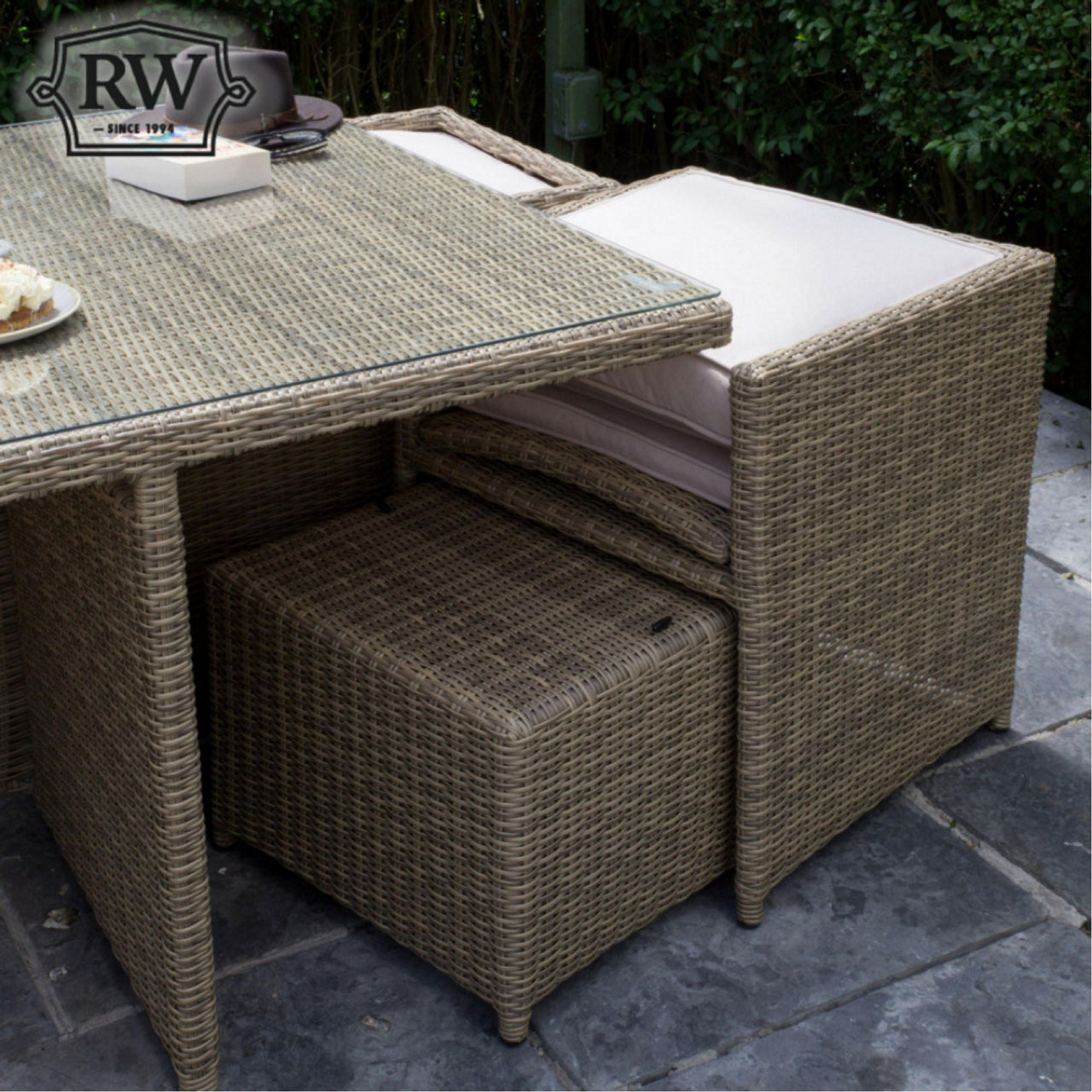 RATHWOOD Chester 4 Seat Cube Dining Set with Square Table Natural Brown