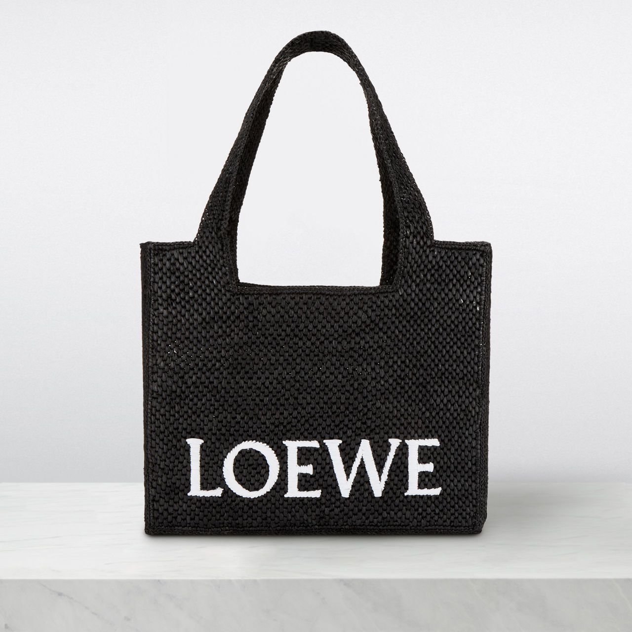 Loewe Logo Medium Raffia Basket Bag With Leather Trim